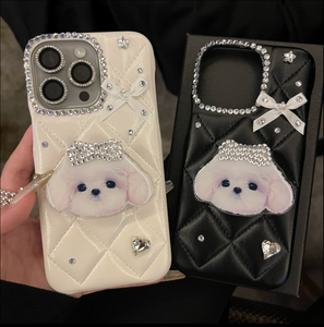 Funda de lujo con estilo con purpurina de diamantes para iPhone 15 Pro Max 16 12 13 15 Cute Puppy Dog Grip <span class=keywords><strong>Tok</strong></span> Stand Holder Trending Phone Cover - Product Image 1