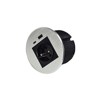 Enchufe de Corriente Alterna de Mesa BNT FR Estándar de 16 A con 1 Puerto USB-A + 1 Puerto USB-C, Aleación de Aluminio, IP44, Autoconexión a Tierra, 110-240 VCA, Uso Comercial