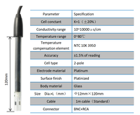 Black Glass 2-Pole Platinum Conductivity Electrode Sensor for Industrial PH Meter and Water Analysis with High Accuracy