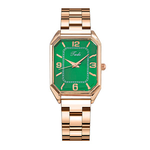 Reloj de cuarzo elegante para mujer, reloj creativo con correa de acero cuadrada, pequeño reloj verde. - Product Image 5