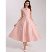 Robe Courte Élégante Française pour Femme, Col en V, Taille Haute, Manches Courtes Bouffantes, Coupe Slim, Évasée, Grande Ampleur