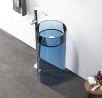Lavabo autoportant moderne et classique Lavabo de salle de bain transparent en résine de cristal rouge clair pour hôtel