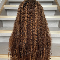 Perruques bouclées Pixie en cheveux humains # Perruque en cheveux humains Lace Front 13x4 couleur piano P4/27, perruques frontales HD Lace pour femmes noires