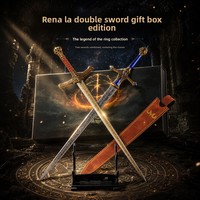   Épée Double Renara en Alliage, Modèle d'Arme de Jeu, Étui en Cuir, Version Coffret Cadeau 30CM, Accessoire de Cosplay, Ornement