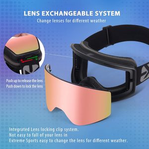 Ensemble de lunettes de ski et de snowboard haut de gamme personnalisées HUBO HB-197D, verres en polycarbonate anti-buée, lentilles interchangeables magnétiques pour hommes, femmes, adultes - Product Image 3