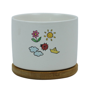 Maikesub nouveau pot de fleur en céramique au design carré avec coussin de bassin en <span class=keywords><strong>bambou</strong></span> Logo personnalisable pour la maison jardin pépinière - Product Image 1