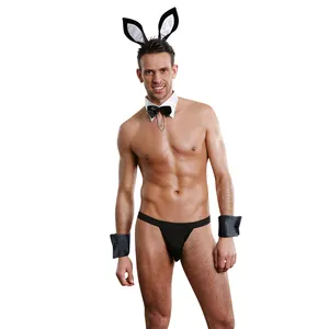 Son çıkan üreticileri siyah streç elastan tanga komik tavşan kıyafet kostüm seksi iç çamaşırı erkekler için