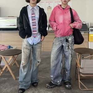 Custom <b>Vintage</b> Washed <b>Hoodie</b> Men Oversized French Terry <b>Zip</b> <b>up</b> Distressed <b>Hoodie</b> Manufacturer - Product Image 4