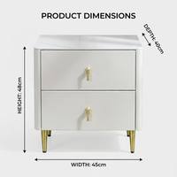 Table de chevet moderne à 2 tiroirs avec plateau en dalle de marbre et pieds inclinés en métal, meuble de rangement pour chambre à coucher et appartement