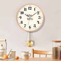 Jam Dinding Analog Quartz Kayu Krim Prancis Bulat Modern Kreatif Ruang Tamu Fashion Rumah Dinding Senyap Set Multi-bagian