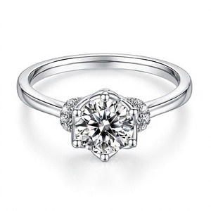 Anillo de Compromiso de Diamantes Redondos con Baño de Rodio en Oro de 14K de Calidad Premium con Engaste de Garras para Mujer, Aniversario de Bodas - Product Image 1