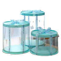 Boîte à gâteau ronde jetable personnalisée en PE transparent de qualité alimentaire avec couvercle et ruban pour gâteaux d'anniversaire et de mariage
