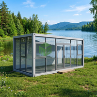 Maison conteneur moderne en verre trempé avec mur rideau, étanche, préfabriquée, mobile et modulaire pour usage commercial