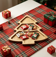 Plateau de service en bois pour desserts, motif sapin de Noël, écologique, pour fêtes