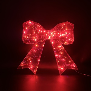 Nœud Papillon Lumineux 3D Rouge Iridescent en PET, Sculpture Lumineuse à Suspendre pour Porte, Idéal pour Hall d'Hôtel, Vitrine de Magasin - Product Image 1