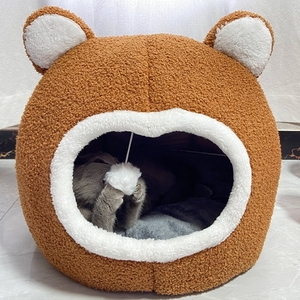 Tempat tidur hewan peliharaan beruang lucu, tempat tidur sarang hewan peliharaan lembut untuk kucing anjing musim dingin yang hangat - Product Image 4