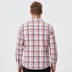 <b>Men's</b> <b>Pink</b> Floral Knitted Zipper Mandarin Collar <b>Long</b> <b>Sleeve</b> Casual <b>Shirt</b> 100% Cotton Anti-Wrinkle Anti-Pilling Spring ODM - Product Image 6