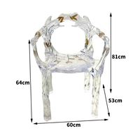 Fauteuil d'art contemporain en résine transparente cristal platine de luxe léger, motif goutte d'eau et feuille, pour salon, table à thé glacier