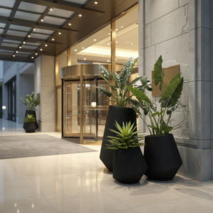 Grandes jardinières en fibre <span class=keywords><strong>de</strong></span> verre écologiques, noires, irrégulières, pour <span class=keywords><strong>intérieur</strong></span>/extérieur, idéales pour centres commerciaux et hôtels en Europe - Product Image 3