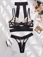 Set Lingerie Seksi Berkerah Tinggi dengan Tali Lebar, Bra Berkawat Jala, Bodysuit Ukuran Besar, Pakaian Dalam Wanita Mewah Grosir Tanpa Jahitan