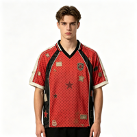 T-shirt personnalisé Kornit DTG pour homme, coupe oversize, col en V, motif étoile rouge, effet délavé, streetwear, OEM