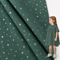 XNZTEX JURAVICHY RX2606 Tissu en mousseline peignée à étoiles dorées, tissé avec des motifs métallisés, 100% Coton, 2 couches, poids moyen, pour robes et jouets - Vente chaude