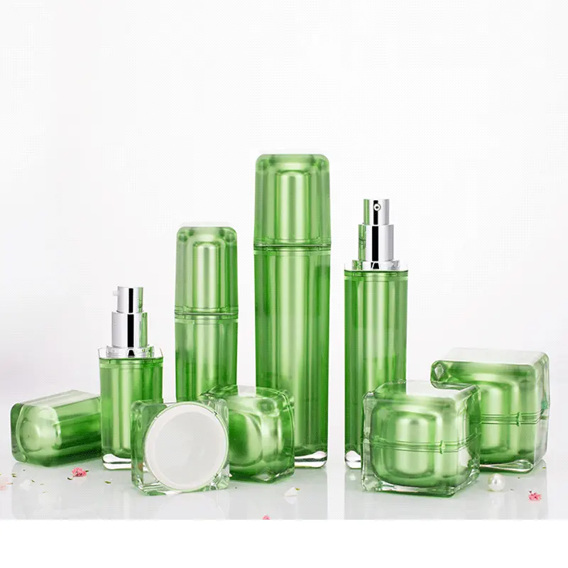 Wholesale Lotion Cream packaging Luxury Plastic Face Body Skincare Green Lotion Bottle Acrylic Green Set For Women