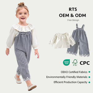 Angou autunno tuta Plaid per bambini maniche lunghe 2 pezzi Set di abbigliamento per bambini alla moda Set di abbigliamento per ragazze per la casa - Product Image 1