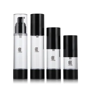15ml 30ml 50ml vendita calda plastica Base nera bottiglia Dispenser senz'aria per cosmetici e applicazione industriale per la cura della pelle