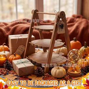 Three Tier Solid Wood Pumpkin Shelf Folding Dessert Display Rack Halloween Table <b>Decoration</b> - Product Image 3