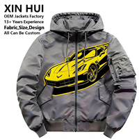 Blouson bomber coupe-vent à capuche pour homme, avec logo personnalisé, imprimé graffiti automobile, style streetwear de course, coupe longue et ample, haute qualité, Techwear