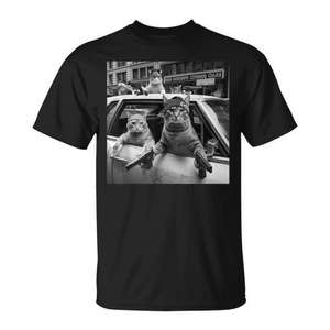 T-shirt Gangster Cats Street noir unisexe taille adulte moyen avec imprimé graphique - Product Image 1