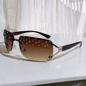 Y2K Punk Frameless Rhinestone <b>Sunglasses</b> Black UV400 PC Lens Women's Fashion Sunshades Type 3 Protection - Product Image 2