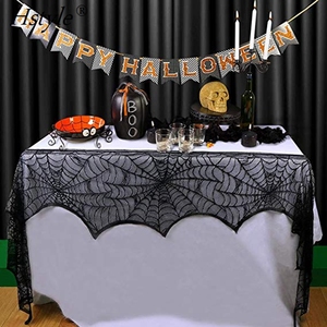 Decoración de Halloween de encaje negro de tela de araña chimenea manto bufanda fiesta suministros X 45x243 cm 18X96 pulgadas SD614 - Product Image 4