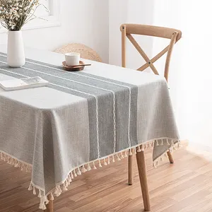Nordic Tablecloth Art Cotton Linen Tea Table Cloth With Tassel Small Fresh Stripe Design Embroidered Rectangular Table Cloth