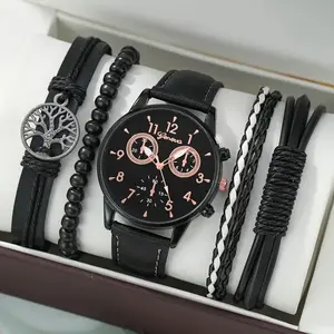 Set di orologi da uomo a 4 pz/set orologio al quarzo con bracciale intrecciato in lega e bracciale in rilievo