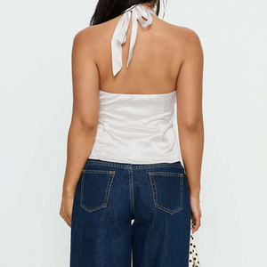 Elegant Deep V-<b>neck</b> Button-front Waist Cincher <b>Halter</b> Backless Satin Vest Sexy Versatile Slim-fit Sleeveless <b>Top</b> - Product Image 6