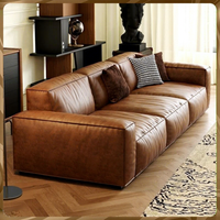 Canapé rembourré en gros, design rétro moderne et simple, revêtement en cuir, éponge, trois places, amovible, pour salon, mobilier de maison
