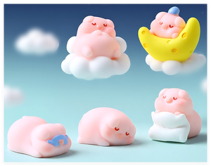 Mini estatuilla de jardín 3D para niños, Parche de almohada de estrella, Luna y nube, animales de cerdo durmientes, venta al por mayor, bolsa ciega, cápsula, juguetes pequeños de resina - Product Image 5