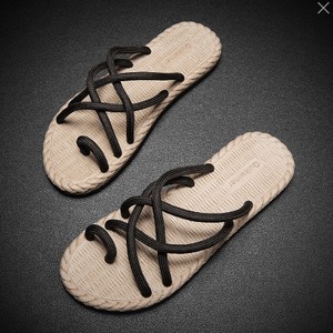Tongs en corde tressée pour hommes, semelle épaisse, sandales de plage d'été, antidérapantes, plates, pour adultes Q222 - Product Image 4