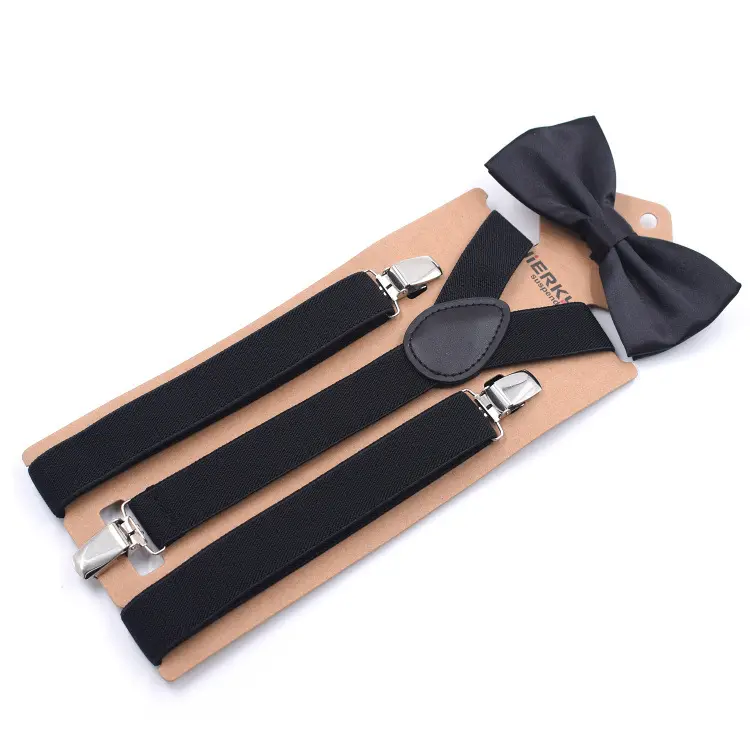 Setelan Suspender elastis untuk pria, setelan bisnis modis baru ukuran 2.5CM dewasa, 3-klip, dasi kupu-kupu elastis