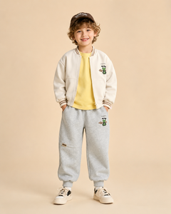 Pantalon de jogging unisexe en coton et polyester gris respirant avec logo personnalisé pour enfants, taille élastique, pantalon décontracté en tricot - Product Image 2
