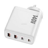 Adaptateur d'alimentation universel 140W 2C2A GaN PD à charge rapide 20V avec prises EU/US/UK/Canada pour voyage et maison, avec protections OTP et OVP