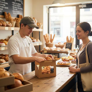 Boîtes à pâtisserie marron à fenêtre en carton alimentaire, style rustique, avec poignées, pour <span class=keywords><strong>donuts</strong></span> et pain faits maison - Product Image 6