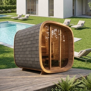 Sauna à vapeur extérieur de luxe pour 4 personnes - Cabine en cèdre et épicéa de qualité supérieure avec murs vitrés panoramiques, idéal pour les villas de <span class=keywords><strong>jardin</strong></span> - Product Image 1