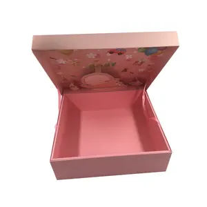 ピンクのフリップトップリボンボックス新生児ギフト包装記憶記念品段ボール包装箱