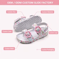 Детские садовые туфли для девочек на заказ, OEM, нескользящие, из ЭВА, с цветочным принтом, розовые, с пряжками и серебряными шпильками, шестиугольные