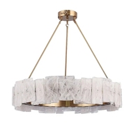 Suspension Jingshi en laiton avec panneaux en albâtre, éclairage doux pour salon ou chambre à coucher