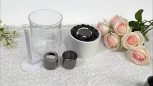 Vente en gros Foyer de table rond <span class=keywords><strong>Brasero</strong></span> en métal noir Cheminée de table en verre avec pierres décorées - Product Image 3