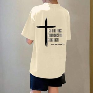 เสื้อยืดเด็กชาย FOXA ลายคริสเตียน ข้อพระคัมภีร์ฟิลิปปี 4:13 ผ้าฝ้าย พิมพ์ลายทางศาสนา สำหรับเด็ก - Product Image 5